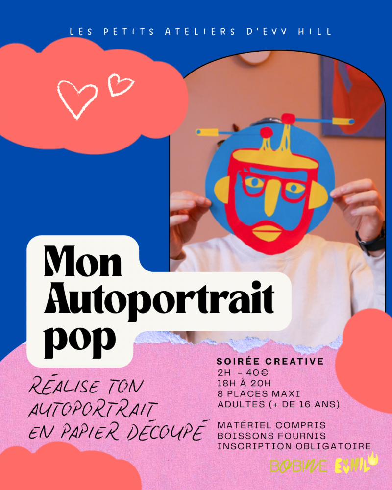 Atelier autoportrait pop à mon atelier - 2 h - mardi soir