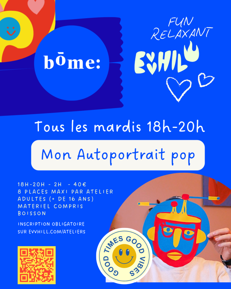 Atelier autoportrait pop à mon atelier - 2 h - mardi soir